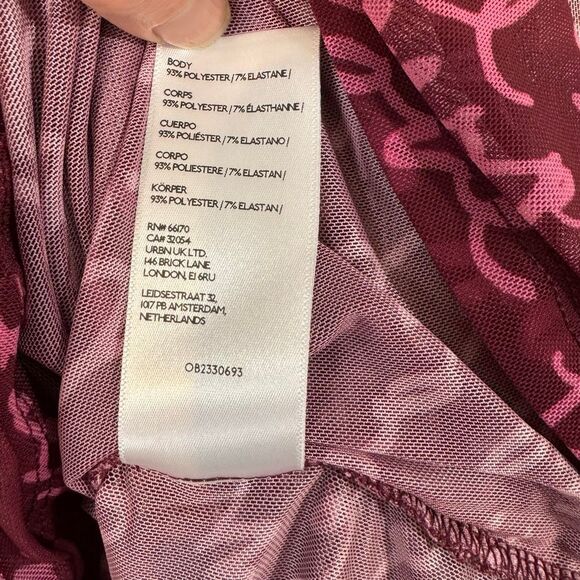 Maeve Off-The-Shoulder Ruched Mesh Script Top Burgundy Pink XL Anthropologie - Picture 9 of 11